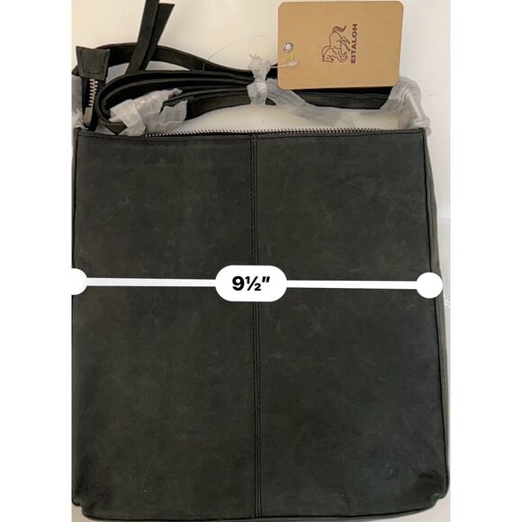 NWT Estalon charcoal gray distressed leather crossbody bag - Picture 5 of 8